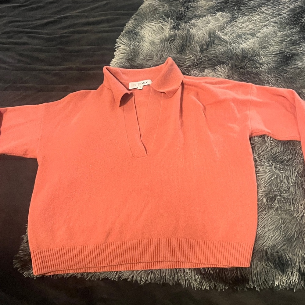 INTERMIX Coral V-Neck Polo Sweater